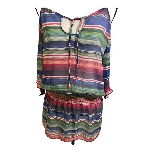 Becca cold shoulder swim cover up. Striped elastic waist XSmall - Picture 3 of 12